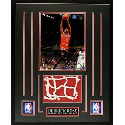 Derrick Rose Bulls 16x20 Custom Display with Piece of Net
