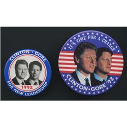 Lot of (2) Bill Clinton & Al Gore 1992 Campaign Buttons