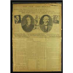 Vintage 1904 Newspaper with Headline "Herald Poll Indicates Election of Roosevelt"