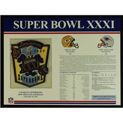 Super Bowl XXXI Patch With 12x9 Scorecard: Packers vs. Patriots