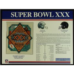 Super Bowl XXX Patch With 12x9 Scorecard: Cowboys vs. Steelers