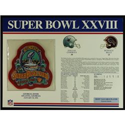 Super Bowl XXVIII Patch With 12x9 Scorecard: Cowboys vs. Bills