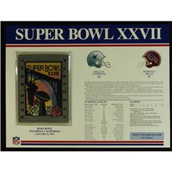 Super Bowl XXVII Patch With 12x9 Scorecard: Cowboys vs. Bills