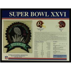 Super Bowl XXVI Patch With 12x9 Scorecard: Redskins vs. Bills
