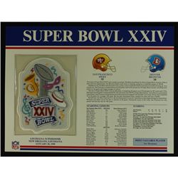 Super Bowl XXIV Patch With 12x9 Scorecard: 49ers vs. Broncos