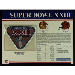 Super Bowl XXIII Patch With 12x9 Scorecard: 49ers vs. Bengals