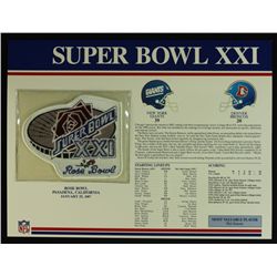 Super Bowl XXI Patch With 12x9 Scorecard: Giants vs. Broncos