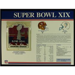 Super Bowl XIX Patch With 12x9 Scorecard: 49ers vs. Dolphins