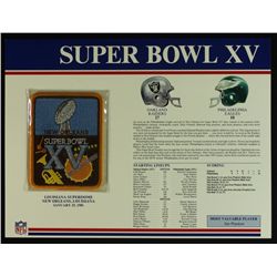 Super Bowl XV Patch With 12x9 Scorecard: Raiders vs. Eagles