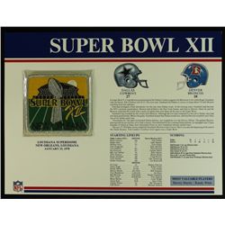 Super Bowl XII Patch With 12x9 Scorecard: Cowboys vs. Broncos