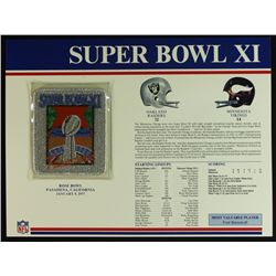 Super Bowl XI Patch With 12x9 Scorecard: Raiders vs. Vikings