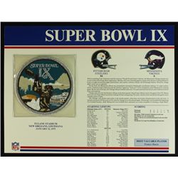 Super Bowl IX Patch With 12x9 Scorecard: Steelers vs. Vikings