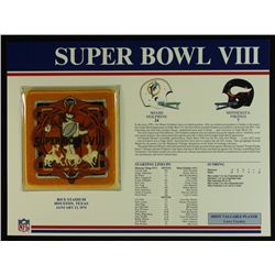 Super Bowl VIII Patch With 12x9 Scorecard: Dolphins vs. Vikings