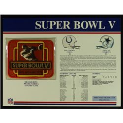 Super Bowl V Patch With 12x9 Scorecard: Colts vs. Cowboys