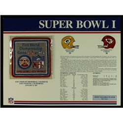 Super Bowl I Patch With 12x9 Scorecard: Packers vs. Chiefs