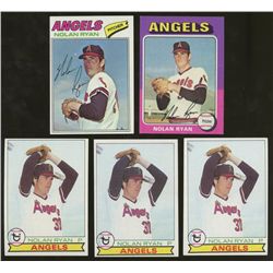 Lot of (5) Vintage Nolan Ryan Baseball Cards with 1975 Topps, 1977 Topps, (3) 1979 Topps