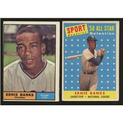 Lot of (2) Vintage Ernie Banks Baseball Cards with 1958 Topps #482 & 1961 Topps #350
