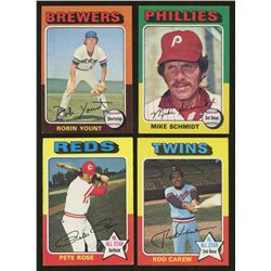 Lot of (5) 1975 Topps with Robin Yount RC, Mike Schmidt, Pete Rose & Rod Carew