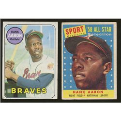 Lot of (2) Vintage Hank Aaron Baseball Cards with 1958 Topps #488 & 1969 Topps #100