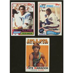 Lot of (3) Vintage Sports Cards with Pete Maravich, Lawrence Taylor RC & Kellen Winslow RC