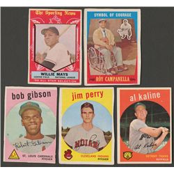 Lot of (5) 1959 Topps with Roy Campanella, Willie Mays, Al Kaline, Bob Gibson RC, Jim Perry RC
