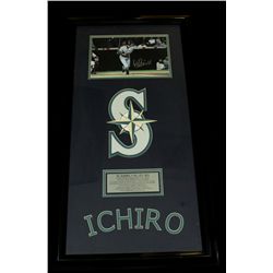 Ichiro Suzuki Signed Mariners Custom Framed 21x40 Piece (GA)