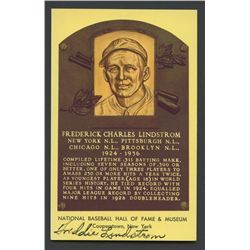 Freddie Lindstrom Signed Gold HOF Postcard (JSA COA)