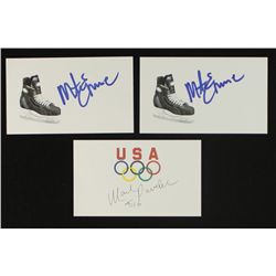 Lot of (3) Signed US Hockey Index Cards: Mike Eruzione & Mark Pavelich (PA LOA)
