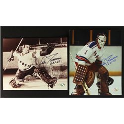 Lot of (2) Eddie Giacomin Signed Rangers 8x10 Photos: Inscribed "HOF 87" (Fameabilia)