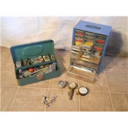 SMALL PARTS NUT AND BOLTS BIN, GAUGES,