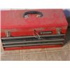 Image 2 : RED METAL HUSKEY TOOL BOX WITH MISC TWO SIDED