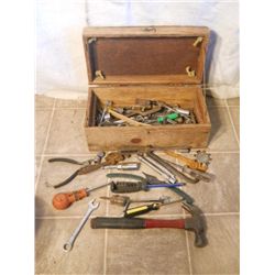 HANDMADE WOOD TOOL BOX FULL OF TOOLS