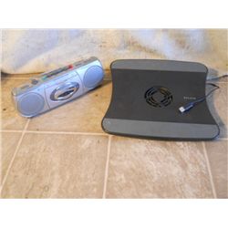 LAPTOP FAN BELKIN, AND A SMALL RADIO