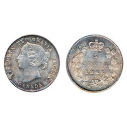 1886, Small 6. PCGS graded Mint State-66. Frosty luster with bold design details beneath beautiful r