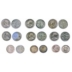 George V Lot. FIVE CENTS. 1923. ICCS VF-30; 1924. ICCS EF-45; 1926, Near 6. ICCS VF-20; 1933. ICCS E