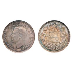 1937, NGC graded Mint State-64. Medium heavy, iridescent rainbow toning.