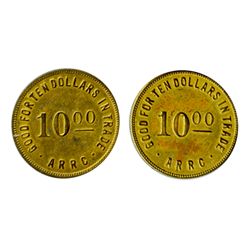 Alaska Tokens. A.R.R.C. Set of ‘Good For’ tokens. 1,5,10, 25, 50, $1.00. Alum. $5.00, $10.00 Brass. 