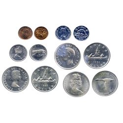 ONE CENT. 1947, Maple Leaf, Pointed 7. ICCS Mint State-64, Red; FIVE CENTS. 1953, NSF, FL. ICCS Mint