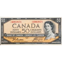 BANK OF CANADA. $50.00. 1954 Issue. BC-42a. Beattie-Coyne. Modified. No. A/H4963871. CCCS graded Unc