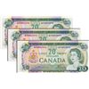 Image 1 : BANK OF CANADA. $20.00. 1969 Issue. BC-50bA. Lawson-Bouey. No.’s WZ4842094, 2095, 2096. All three (3