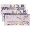 Image 1 : BANK OF CANADA. $10.00. 1989. BC-57c. No. BEF9918211, BEF9918212 and BEF9918213. One CCCS graded Gem