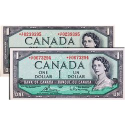 BANK OF CANADA. $1.00. 1954 Issue. BC-37dA. No. *X/F0239394 & 9395. Both PCGS graded PCGS Choice Unc