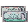 Image 1 : BANK OF CANADA. $1.00. 1954 Issue. BC-37dA. No. *X/F0239394 & 9395. Both PCGS graded PCGS Choice Unc