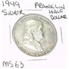 Image 1 : 1949 FRANKLIN SILVER HALF DOLLAR *EXTREMLY RARE MS-63 GRADE*!!