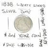 Image 1 : 1838 LIBERTY SEATED *LARGE STARS* SILVER DIME *VERY RARE 2nd YEAR KEY DATE COIN GRADE DATE LEDGIBLE 