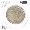 Image 1 : 1853 BRAIDED HAIR 1/2 CENT *EXTREMELY RARE AU HIGH GRADE - HARD TO FIND COIN!!