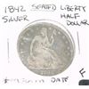 Image 1 : 1842 SEATED LIBERTY SILVER HALF DOLLAR MEDIUM DATE *RARE FINE GRADE* HARD TO FIND COIN!!