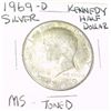 Image 1 : 1969-D KENNEDY SILVER HALF DOLLAR *RARE MS HIGH GRADE TONED*!!