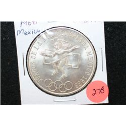 1968 Mexico Olympic 25 Pesos Foreign Coin; Ley 0.720