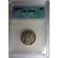 1929-D BUFFALO NICKEL ICG MS64 GEM